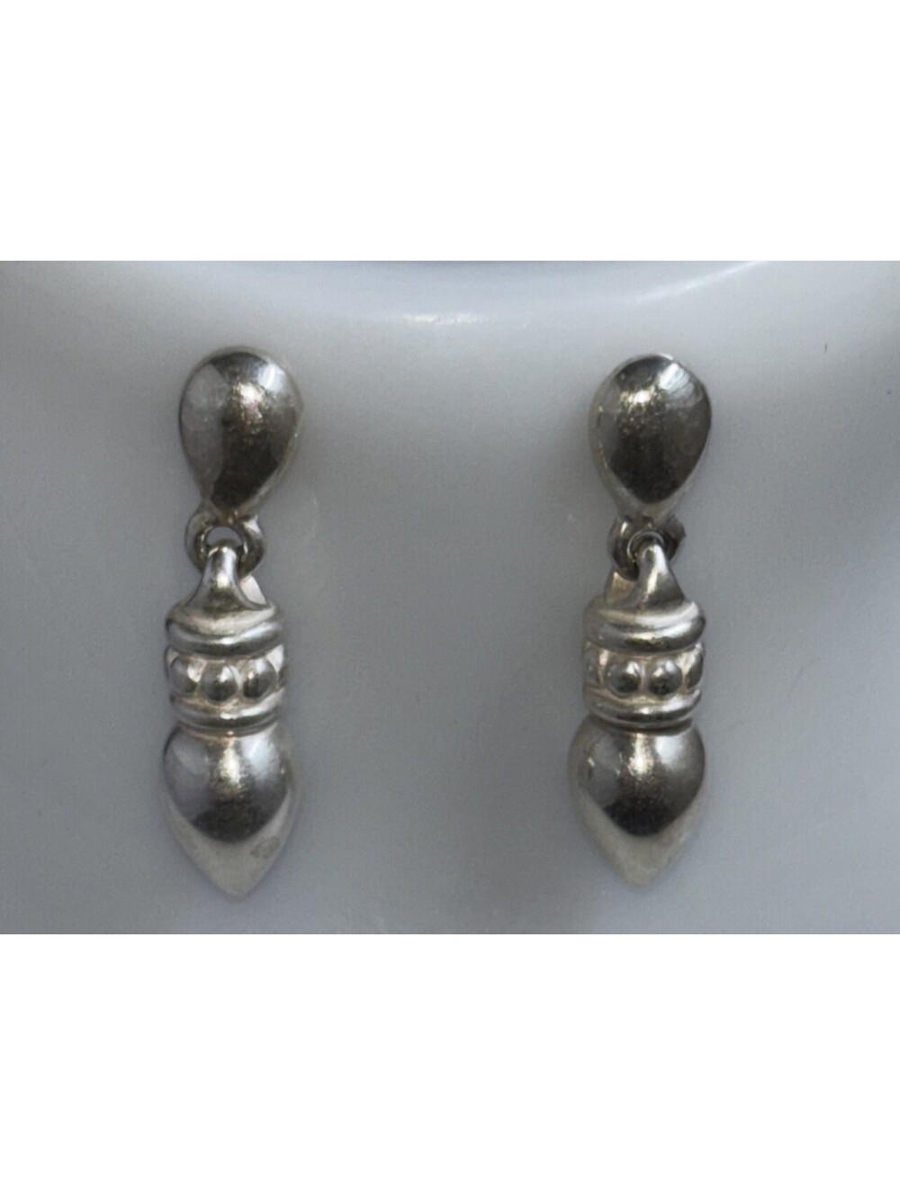 James Avery retired beaded drop  earrings, Antiqued Look, Sterling Silver 1”